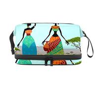 Bolsa de cosméticos de viaje multifuncional con asa, mujeres africanas en paisaje de montaña, bolsa de cosméticos de viaje de gran capacidad, Varios colores, 27x15x14 cm/10.6x5.9x5.5 in