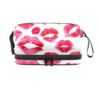 Bolsa de cosméticos de viaje multifuncional con asa, patrón de beso de labios rojos, bolsa de cosméticos de viaje de gran capacidad, Varios colores, 27x15x14 cm/10.6x5.9x5.5 in