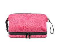 Bolsa de cosméticos de viaje multifuncional con asa, patrón de corazones dibujados a mano, bolsa de cosméticos de viaje de gran capacidad, Varios colores, 27x15x14 cm/10.6x5.9x5.5 in