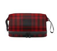 Bolsa de cosméticos de viaje multifuncional con asa, patrón de cuadros negros y rojos burdeos, bolsa de cosméticos de viaje de gran capacidad, Varios colores, 27x15x14 cm/10.6x5.9x5.5 in