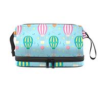 Bolsa de cosméticos de viaje multifuncional con asa, patrón de globos de aire caliente, color rosa y verde, bolsa de cosméticos de viaje de gran capacidad, Varios colores, 27x15x14 cm/10.6x5.9x5.5 in