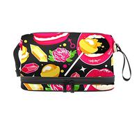 Bolsa de cosméticos de viaje multifuncional con asa, patrón de labios de chica mala, bolsa de cosméticos de viaje de gran capacidad, Varios colores, 27x15x14 cm/10.6x5.9x5.5 in