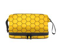 Bolsa de cosméticos de viaje multifuncional con asa, patrón geométrico hexagonal amarillo abstracto, bolsa de cosméticos de viaje de gran capacidad, Varios colores, 27x15x14 cm/10.6x5.9x5.5 in