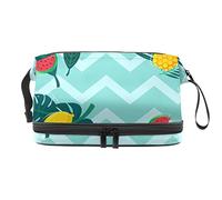 Bolsa de cosméticos de viaje multifuncional con asa, sandía, piña, limón, zigzag, bolsa de cosméticos de viaje de gran capacidad, Varios colores, 27x15x14 cm/10.6x5.9x5.5 in