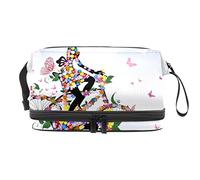 Bolsa de cosméticos de viaje multifuncional con asa, Spring Girl Rading a Bike Flower Butterfly, bolsa de cosméticos de viaje de gran capacidad, Varios colores, 27x15x14 cm/10.6x5.9x5.5 in