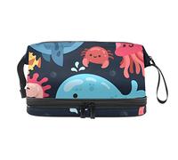 Bolsa de cosméticos de viaje multifuncional con asa, tiburón, pulpo, cangrejo, ballena, caballito de mar, bolsa de cosméticos de viaje de gran capacidad, Varios colores, 27x15x14 cm/10.6x5.9x5.5 in