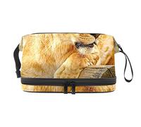 Bolsa de cosméticos de viaje multifuncional con asa, tigre de África sobre madera, bolsa de cosméticos de viaje de gran capacidad, Varios colores, 27x15x14 cm/10.6x5.9x5.5 in