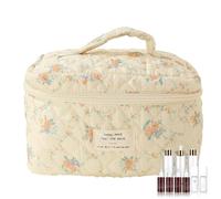 Bolsa de cosméticos de viaje, organizador de cosméticos floral acolchado, accesorios de viaje, bolsas de almacenamiento portátiles, organizador de maquillaje para brochas de cosméticos, artículos de