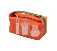 Bolsa de cosméticos de viaje? Organizador de maquillaje con cremallera con asa, bolsa de aseo portátil, bolsa de viaje para artículos de tocador, playa, gimnasio, viajes para mujeres y niñas, Naranja1