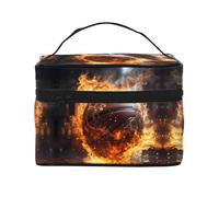 Bolsa de cosméticos de viaje para mujer con diseño de baloncesto en fuego y llamas de agua, (9 x 6.5 x 6.2 pulgadas), bolsa de cosméticos portátil de gran capacidad, bolsa de cosméticos grande para