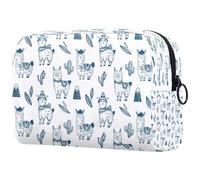 Bolsa de cosméticos dibujada a mano con diseño de alpaca y cactus para mujer, bolsa organizadora de maquillaje grande con cremallera, multicolor, 18.5x7.5x13cm/7.3x3x5.1in, Neceser