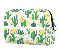 Bolsa de cosméticos dibujada a mano con diseño de cactus verde para mujer, bolsa organizadora de maquillaje grande con cremallera, multicolor, 18.5x7.5x13cm/7.3x3x5.1in, Neceser