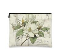 Bolsa de cosméticos floral, bolsa de viaje artística vintage de magnolia blanca para mujer, organizador portátil de lona con cremallera, regalo de naturaleza, neceser de maquillaje, Blanco, 7x9 Inch