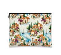 Bolsa de cosméticos floral clásico, hermosa bolsa de maquillaje de viaje mediterráneo para mujeres, organizador portátil con cierre, perfecto para escapadas de verano, Blanco, 7x9 Inch, Viajes