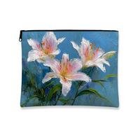 Bolsa de cosméticos floral, lirios de melocotón, hermosa bolsa de viaje botánica para mujer, organizador portátil de lona con cremallera, regalo de primavera, bolsa de aseo para el cuidado de la piel