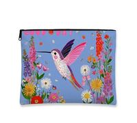 Bolsa de cosméticos floral, vibrante arte de colibrí, bolsa de maquillaje portátil de viaje para mujer, organizador pequeño de lona con cremallera, bolsa de aseo de regalo de verano, Azul, 7x9 Inch