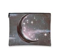 Bolsa de cosméticos Galaxy Moon, bolsa de viaje de maquillaje con purpurina estrellada de media luna para mujer, bolsa portátil de lona con cremallera, organizador de neceser para el cuidado de la