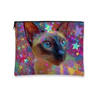 Bolsa de cosméticos Galaxy Star Cat Vibrante, organizador de maquillaje de viaje cósmico para mujeres, bolsa pequeña portátil de lona con cremallera, regalo de vacaciones, bolsa de aseo para el