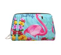 Bolsa de cosméticos grande con estampado de flores de flamenco, bolsa de almacenamiento portátil adecuada para viajes y viajes de negocios