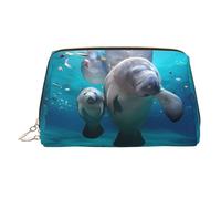 Bolsa de cosméticos grande con estampado de manatíes de las Indias Occidentales, bolsa de almacenamiento portátil adecuada para viajes y viajes de negocios