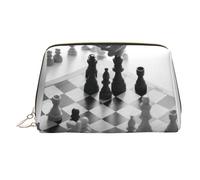 Bolsa de cosméticos grande con estampado de tablero de ajedrez blanco y negro, bolsa de almacenamiento portátil adecuada para viajes y viajes de negocios