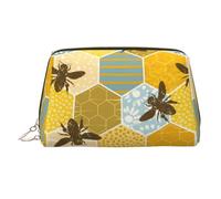 Bolsa de cosméticos grande con estampado geométrico de panal de abeja, bolsa de almacenamiento portátil adecuada para viajes y viajes de negocios