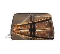 Bolsa de cosméticos grande con estampado nocturno del puente de Manhattan de Nueva York, bolsa de almacenamiento portátil adecuada para viajes y viajes de negocios