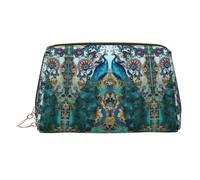 Bolsa de cosméticos grande y elegante con estampado de pavo real, bolsa de almacenamiento portátil adecuada para viajes y viajes de negocios