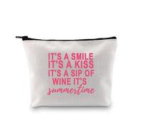 Bolsa de cosméticos hawaiana con texto en inglés "It's A Smile It's A Kiss It's A Sip of Wine It's Summertime Beach Vacation Makeup Purse Summer Travel Gift, Es verano