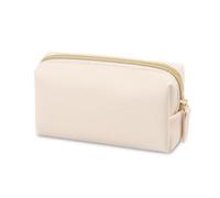Bolsa de cosméticos impermeable para mujer, de piel sintética, color sólido, bolsa de viaje, portátil, bolsa de almacenamiento de artículos de aseo, beige, L