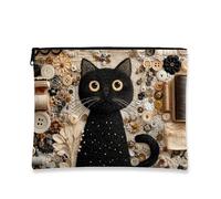 Bolsa de cosméticos inspirada en la costura vintage, bolsa de maquillaje con bordado de gato con botones, bonito organizador de viaje para mujeres, bolsa de regalo de vacaciones de invierno con