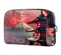 Bolsa de cosméticos japonesa Mount Fuji Cherry Temple para mujer, neceser de viaje, bolsa organizadora de maquillaje grande con cremallera, multicolor, 18.5x7.5x13cm/7.3x3x5.1in, Neceser