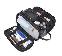 Bolsa de Cosméticos Neceser de Cuero Vintage Impermeable for Hombre, Neceser de Viaje, Kit de Afeitado, Organizador de Maquillaje de PU for baño, Neceser (Color : Black)