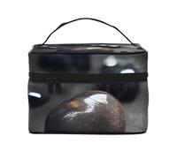 Bolsa de cosméticos negra con diseño de corazón misterioso. Bolsa de cosméticos estampada para mujer, organizador grande para artículos de tocador para viajes