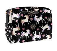Bolsa de cosméticos para mujer, adorable y espaciosa, impermeable, bolsa de maquillaje de viaje, misteriosa unicornio, rosa, floral, negro, bolsa de aseo de noche, organizador de accesorios como
