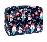 Bolsa de cosméticos para mujer, adorable y espaciosa, impermeable, bolsa de maquillaje, viajes, Navidad, muñeco de nieve, Papá Noel, copo de nieve, sombrero, caramelo, sauce, azul, organizador de