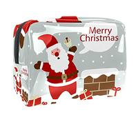 Bolsa de cosméticos para mujer, adorable y espaciosa, impermeable, bolsa de maquillaje, viajes, Navidad, muñeco de nieve, Papá Noel, copo de nieve, sombrero, caramelo, sauce, azul, organizador de
