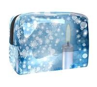 Bolsa de cosméticos para mujer, adorable y espaciosa, impermeable, bolsa de maquillaje, viajes, Navidad, muñeco de nieve, Papá Noel, copo de nieve, sombrero, caramelo, sauce, azul, organizador de