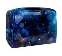 Bolsa de cosméticos para mujer, adorable y espaciosa, impermeable, bolsa de maquillaje, viajes, Navidad, muñeco de nieve, Papá Noel, copo de nieve, sombrero, caramelo, sauce, azul, organizador de