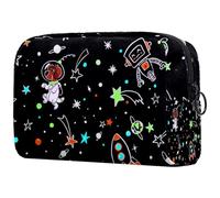 Bolsa de cosméticos para mujer, diseño de astronauta, robot, cohete, alienígena en el espacio, neceser de viaje, bolsa organizadora grande con cremallera, multicolor, 18.5x7.5x13cm/7.3x3x5.1in,