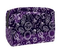 Bolsa de cosméticos para mujer, diseño de astronautas, planetas, cohetes y constelaciones del zodiaco, bolsas de aseo de viaje, bolsa grande de PVC para maquillaje, práctica bolsa organizadora con