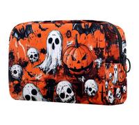 Bolsa de cosméticos para mujer, diseño de calabaza, fantasmas, murciélagos cruzados, bolsa organizadora grande con cremallera, multicolor, 18.5x7.5x13cm/7.3x3x5.1in, Neceser