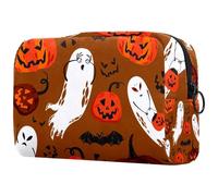 Bolsa de cosméticos para mujer, diseño de calabazas, fantasmas y murciélagos de Halloween, bolsa organizadora grande con cremallera, multicolor, 18.5x7.5x13cm/7.3x3x5.1in, Neceser