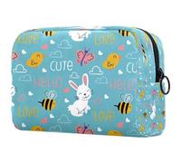 Bolsa de cosméticos para mujer, diseño de conejo, abeja, mariposa, pollo, nube, amor, garabatos, bolsa organizadora con cremallera, multicolor, 18.5x7.5x13cm/7.3x3x5.1in, Neceser