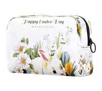 Bolsa de cosméticos para mujer, diseño de conejo, gallina y huevo de gallina blanca de acuarela para mujer, bolsa organizadora de maquillaje grande con cremallera, multicolor,