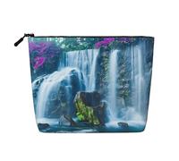 Bolsa de cosméticos para mujer, diseño geométrico de panal de abeja, bolsa de aseo de una sola capa, adecuada para almacenamiento diario, viajes y viajes de negocios., Hermosa cascada azul en Hawái