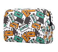 Bolsa de cosméticos para mujer, diseño retro de casete de audio y película, bolsa organizadora grande con cremallera, multicolor, 18.5x7.5x13cm/7.3x3x5.1in, Neceser