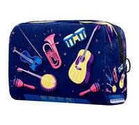 Bolsa de cosméticos para mujer, instrumento musical, guitarra, violín, tambor, jazz, neceser de viaje, bolsa organizadora grande con cremallera, multicolor, 18.5x7.5x13cm/7.3x3x5.1in, Neceser