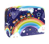 Bolsa de cosméticos para niños, con texto en inglés "Taking A Train Over The Rainbow", bolsa de cosméticos para mujer, bonita bolsa de maquillaje impermeable, espaciosa, bolsa de aseo de viaje,