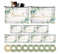 Bolsa de Cosméticos para Novia, 9 Piezas Bolsa de Maquillaje, Bolsa de Cosméticos, Neceser de Maquillaje para Novia Incluyen 9 Pcs Lazos de Pelo de Satén, para Regalo de Novia Despedida de Soltera